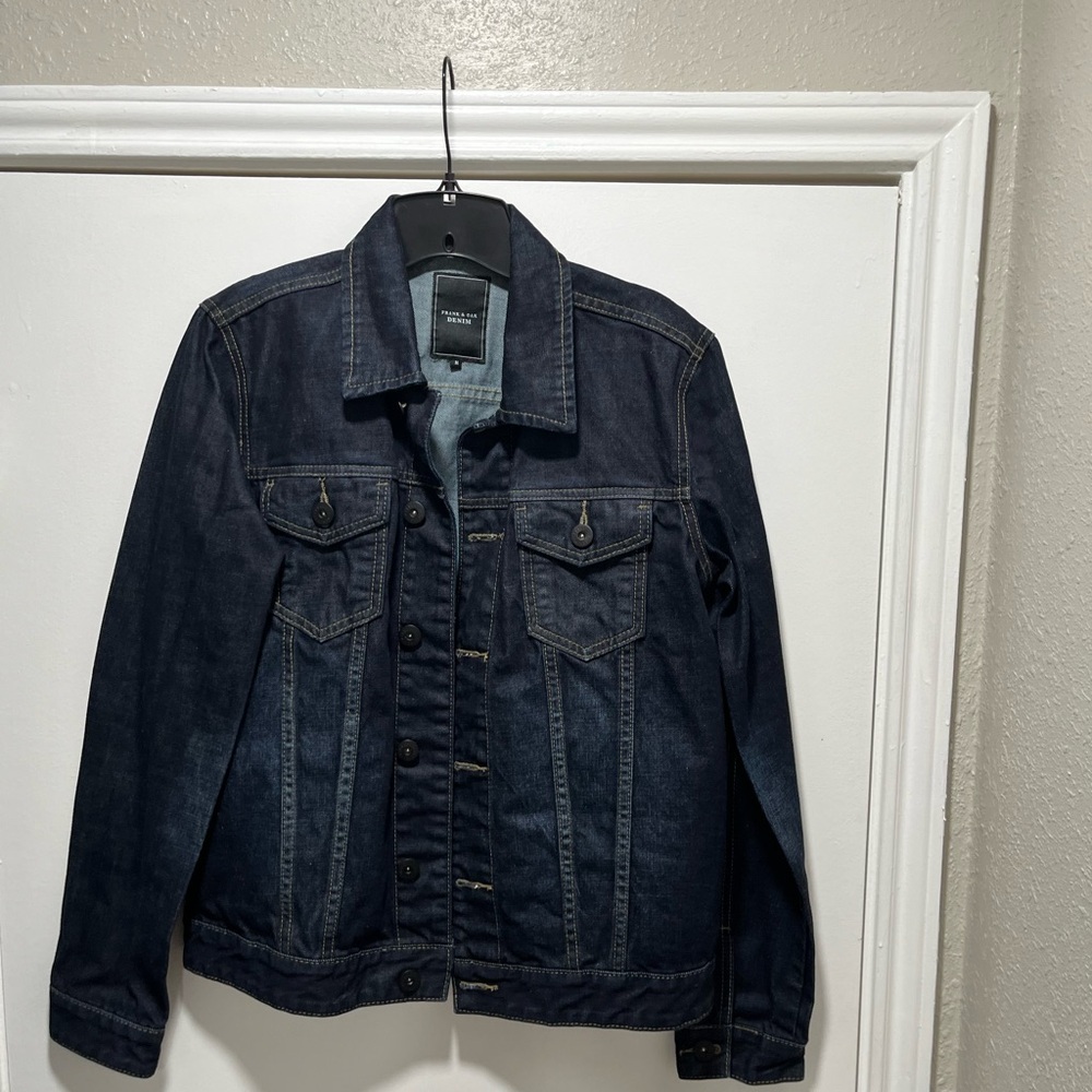 Frank And Oak Denim Trucker Jacket Men's Medium Dark Blue 100% Cotton EUC